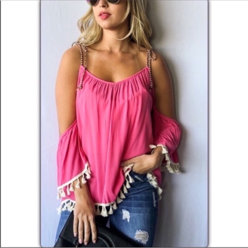 New Hot Shades of Pink Tasseled Top